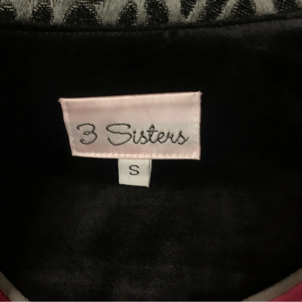 3 Sisters Small Black Gray Pink Leopard Print Belted Rhinestone Button Coat Glam - Picture 8 of 9